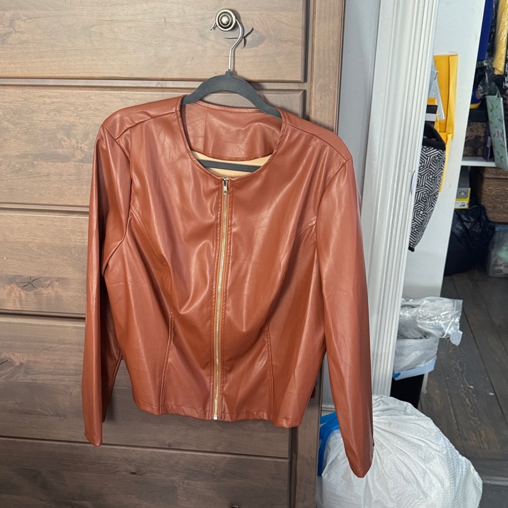 Women's Brown Leather JacketFaux leather jacket 2X